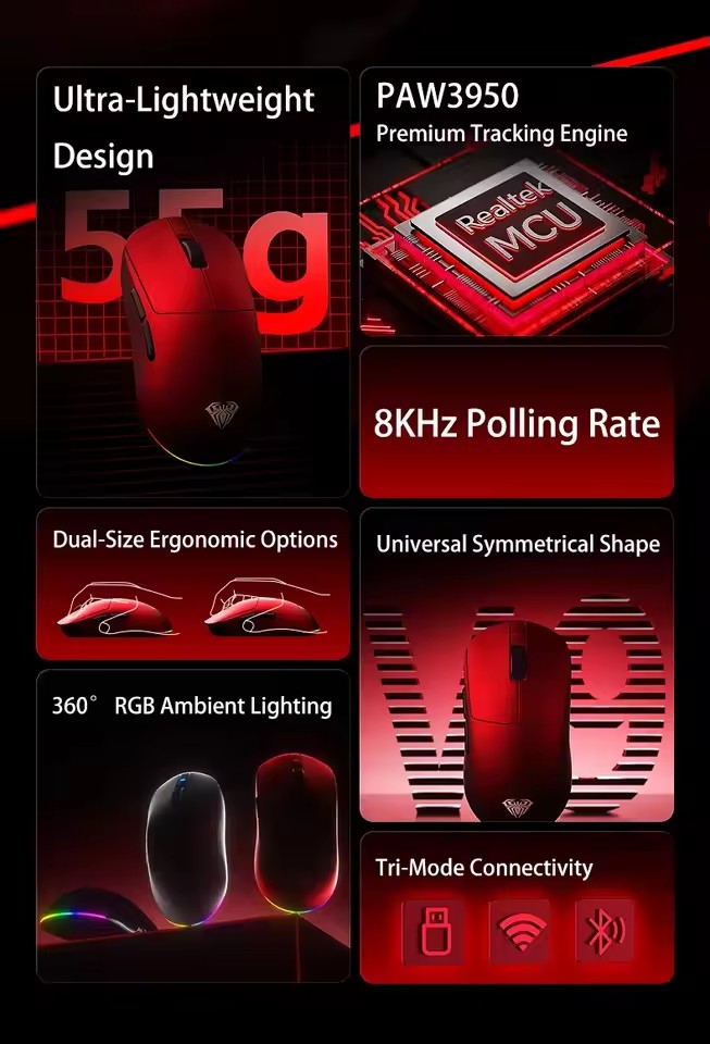AULA V9 Ultra Wireless Mouse T - Esports Gaming Mouse Wireless recension och pris